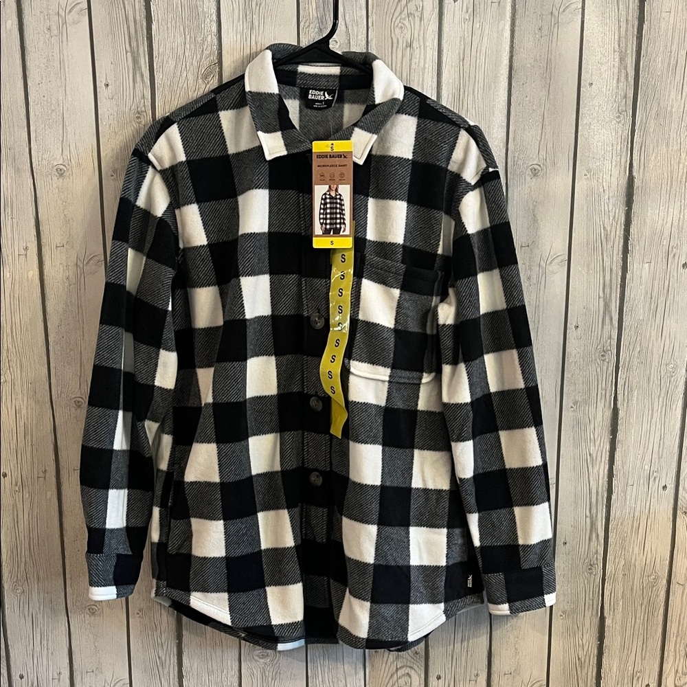 NWT Eddie Bauer Black and White Microfleece Shirt size S #OutdoorChic
